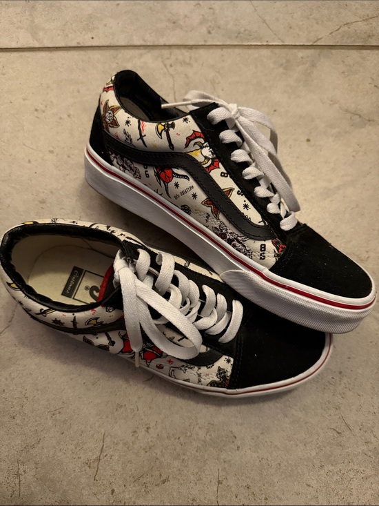 Vans Shoes - Vans Black White Red Tattoo Print Low-Top Sneakers